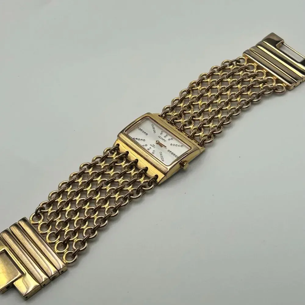 Olympic Gold Tone Crystal Accents Women’s Watch Working New Battery
